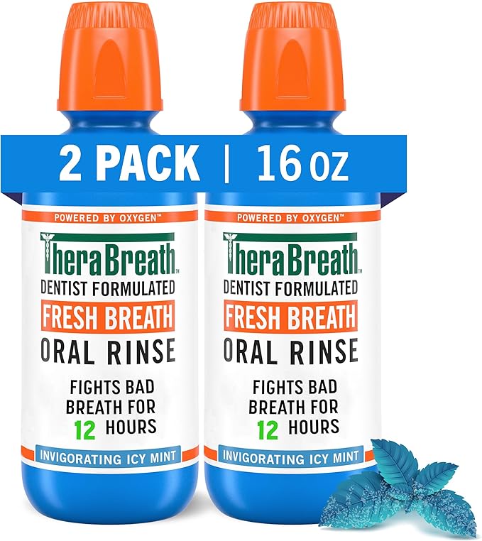 TheraBreath Fresh Breath Mouthwash 2-Packs Rainforest Mint &amp ICY Mint Flavors Alcohol-Free 16 Fl Oz