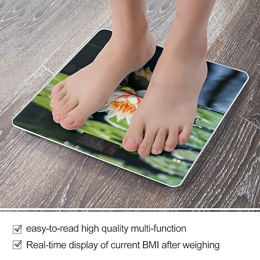 Water Lily Weight Scale Large Bathroom Scales Digital Weight with Bright LED Display Non Slip Automatic Weighing Scale Fashion Weighing Machine for Body