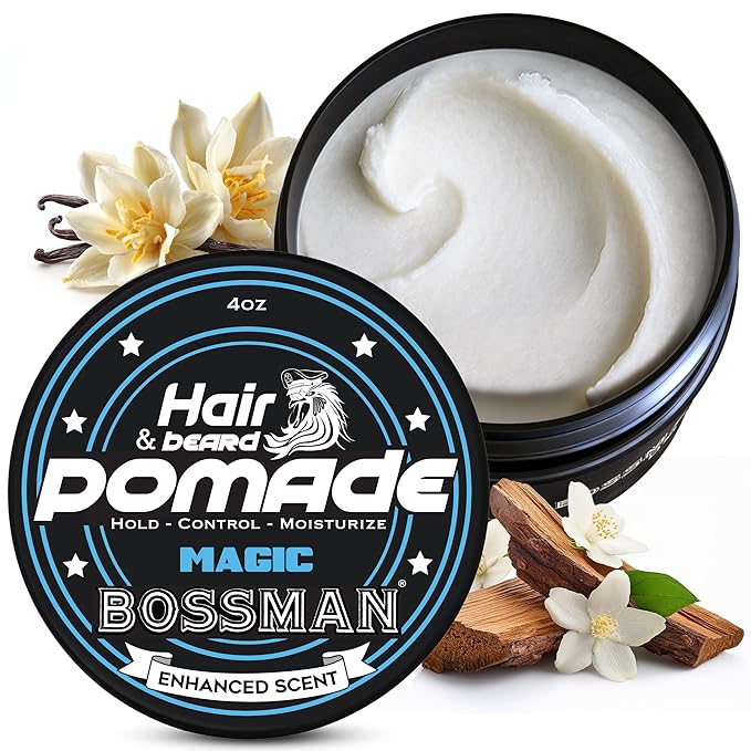 Bossman Hair &amp Beard Pomade for Men (Magic Scent) – Medium Hold &amp Moisturizing for Hair Beard &amp Mustache Styling – Made in USA