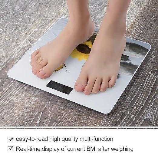 Yellow Flower Butterfly with Zen Stone Weight Scale Cute Bathroom Scale for Body Highly Accurate Digital Weighing Machine for People Compact LCD Display Scales with Sturdy Toughened Glass Scales