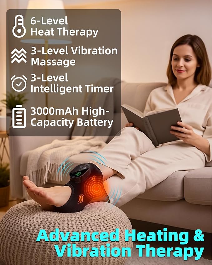 2in1 Foot and Ankle Massager with Heat and Vibration. Foot Renew. Cordless Ankle Massager for Circulation and Pain Relief Suitable for Neuropathy and Muscle Fatigue. Gifts for Dad Mom Men Women（1pc）
