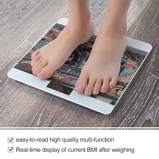 Graffiti Hip Hop Digital Scale for Body Weight Highly Accurate Digital Bathroom Scale Sturdy Tempered Glass Weighing Scales with LCD Display Fashion Body Fat Smart Scales 400lb