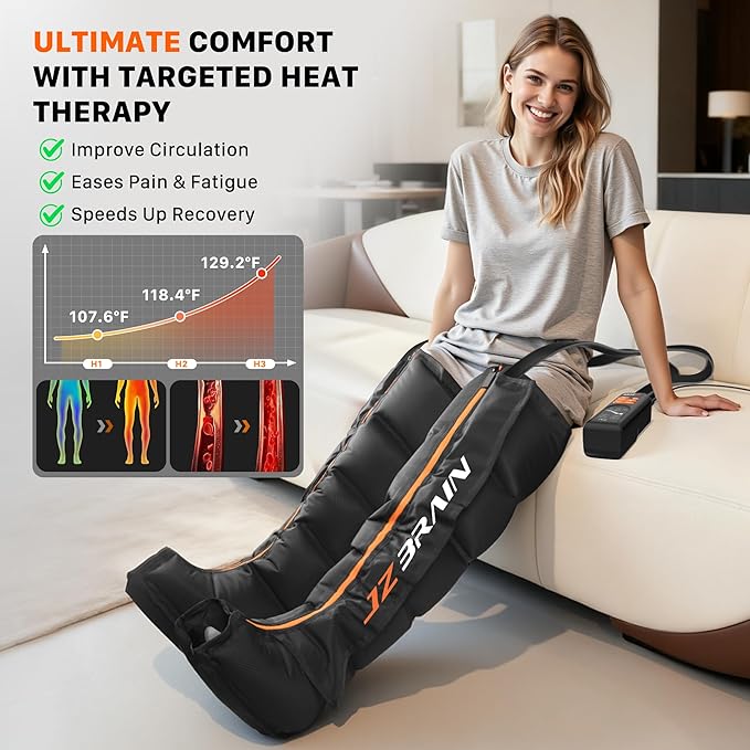 Air Compression Leg Recovery Boots : Sequential Full Leg Compression Massager System for Muscle Relaxation &amp Relief - 11 Intensity 6 Modes 3 Heat for Athletes &amp Gym (Small)