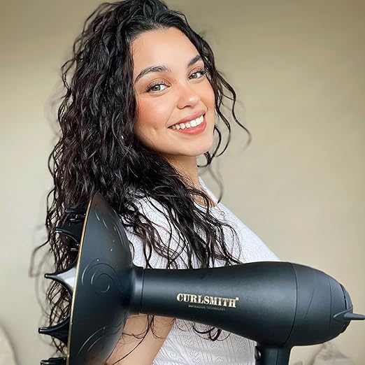 Curlsmith Defrizzion Hair Dryer - for Curly Hair w/Extra Large 8 Diffuser for Fast Drying 2 Speeds 3 Heat Settings Sustained Cool Setting with Minimal Heat Impact