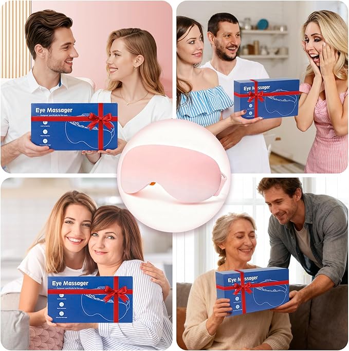 Eye Massager with Heat and Cooling for Migraines – 14 Massage Nodes for Eye Strain Relief Rechargeable Bluetooth Music Improve SleepEye Strain Relief Birthday Gifts for Women and Men(Pink)