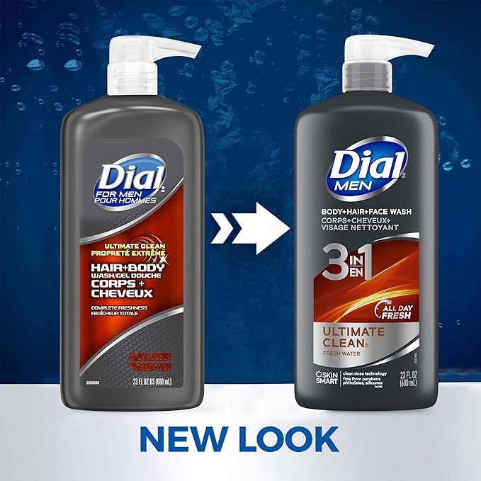 Dial Men 3in1 Body Hair and Face Wash Ultimate Clean 69 fl oz (3-23 fl oz Bottles) &amp Body Wash Refresh &amp Renew Spring Water 23 fl oz (Pack of 3)