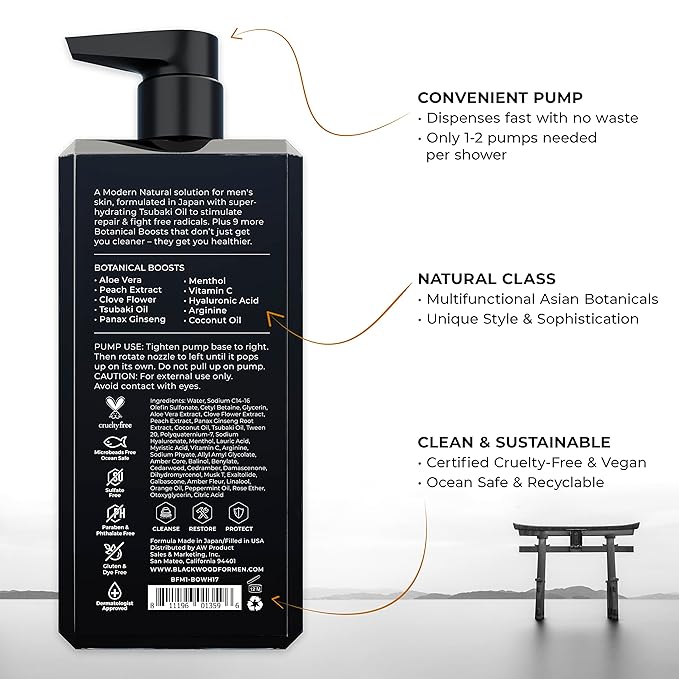 Blackwood For Men Body (17 oz) &amp Face Wash (7.41 oz) Bundle - for Sensitive Skin Workout Recovery Deep Cleansing Acne - Infused with Ginseng Menthol Charcoal &amp Clay - Sulfate Free Parabe