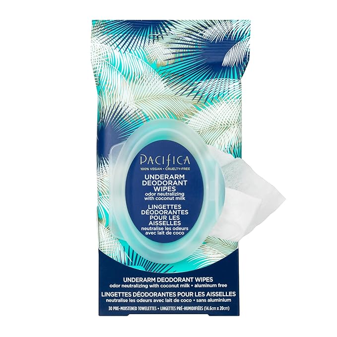 Pacifica Beauty Coconut and Charcoal Underarm Detox Body Scrub &amp Beauty Coconut Milk &amp Essential Oils Underarm Deodorant Wipes 30 Count Remove Odor On-The-Go Aluminum Free