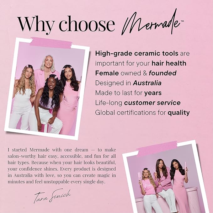 Mermade PRO Hair Waver 1.25 - 3 Barrel Curling Iron 1 1/4 Inch Ceramic Barrel Waver Tool for Thick Thin Long or Short Hair - 1.25 Pink with Glove