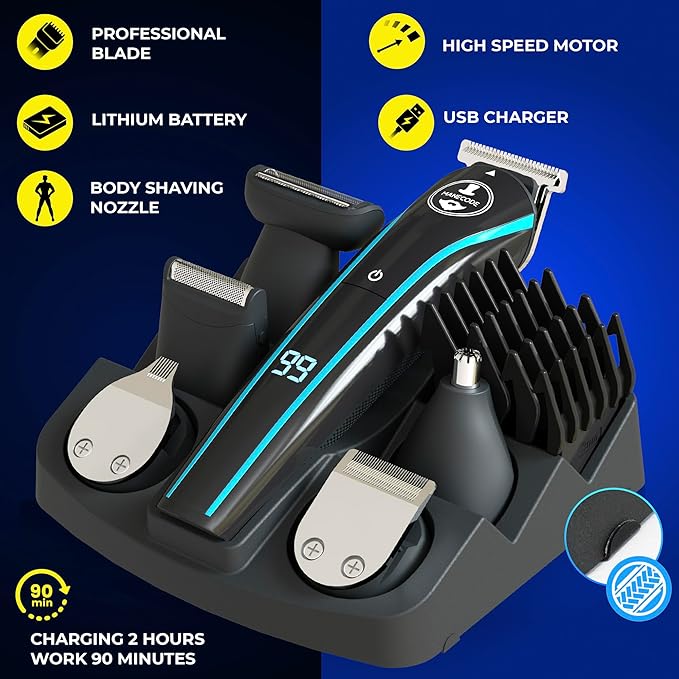 11-in-1 Men's Beard and Mustache Electric Trimmer Kit Cordless Body and Nose Hair Razors Set of Beard Clippers USB Rechargeable Battery Shaver for Men Lifetime Self-Sharp Blades