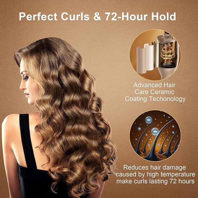 Hair Curling IronsAutomatic Portable Rotating Curling Iron with LCD Display4Temperature SettingsTimers(12-19s)Auto Shut-OffAnti-ScaldAnti-TangleLightweightFast Heating&ampEasy Use for Travel