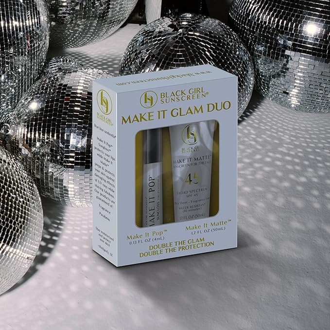 Black Girl Sunscreen – Face &amp Lip Sunscreen Make It Glam Duo – 1 SPF 45 Make it Matte Clear Sunscreen for Face &amp 1 Make it Pop SPF 50 Sungloss for Protected Poppin' Lips White