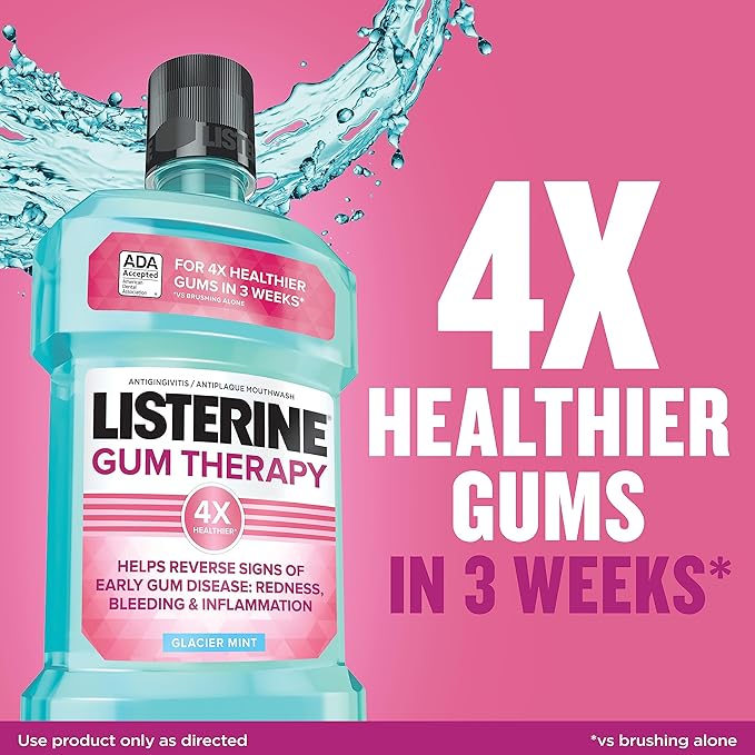 Listerine Cool Mint Antiseptic Mouthwash to Kill 99% of Bad Breath Germs and Gum Therapy Mouthwash in Glacier Mint to Help Reverse Signs of Early Gingivitis Convenience Pack 2 x 1 L