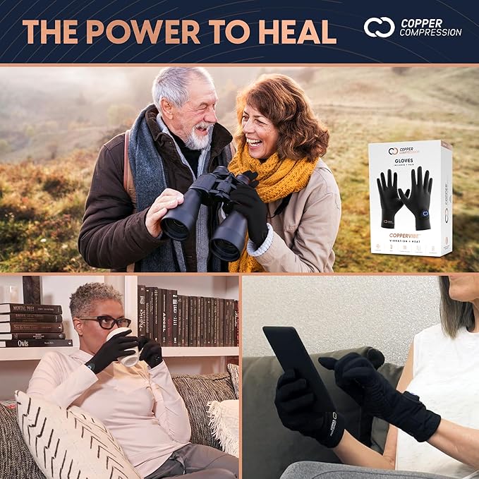 Copper Compression CopperVibe Vibration &amp Heat Gloves - Heated Hand Massage