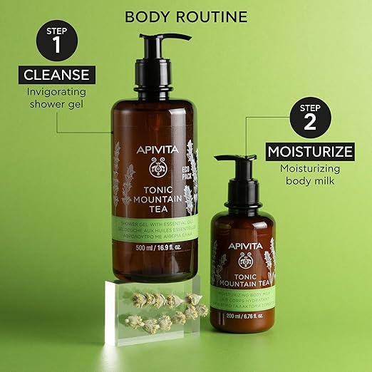 APIVITA Tonic Mountain Tea Shower Gel | Gently Cleanses Revitalizes &amp Preserves Moisture with Mountain Tea Propolis &amp Essential Oils