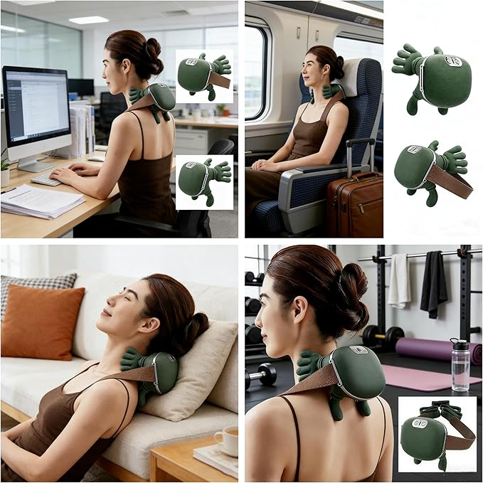 Shiatsu Neck Massager with Heat 4D Kneading Deep Tissue Electric Massager for Shoulder Neck Back Pain Relief Portable Rechargeable Cordless Muscle Relaxer for Home Office Travel Green