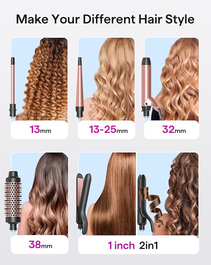 Wavytalk Multi Curl 5 in 1 Curling Wand Set and Heat protectant Spray for Hair 1.69 Fl Oz