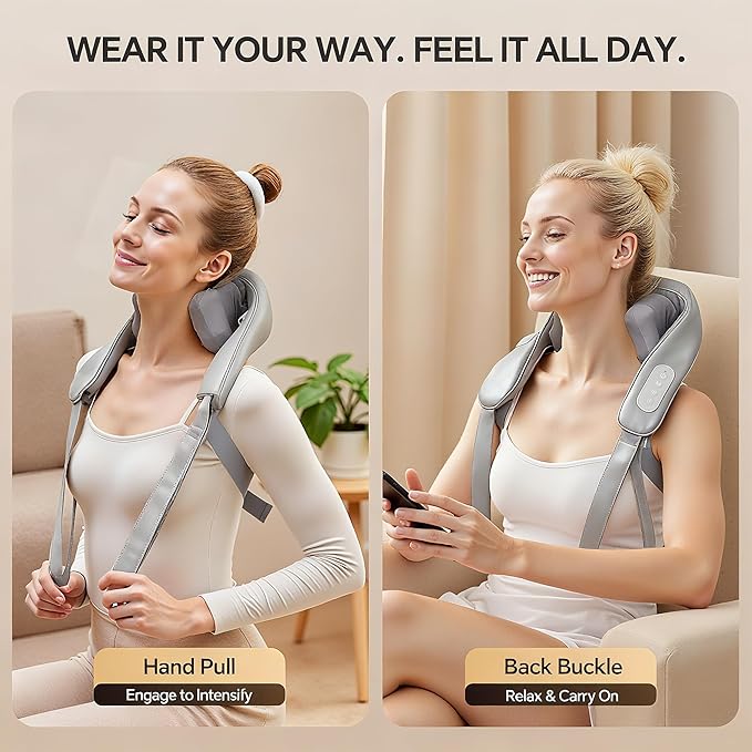 Shiatsu Neck and Shoulder Massager with Heat Cordless Rechargeable Hand-Free/Handheld Deep Tissue Pain Relief for Trapezius Portable for Home/Office/Travel Ideal Gift for Women/Men