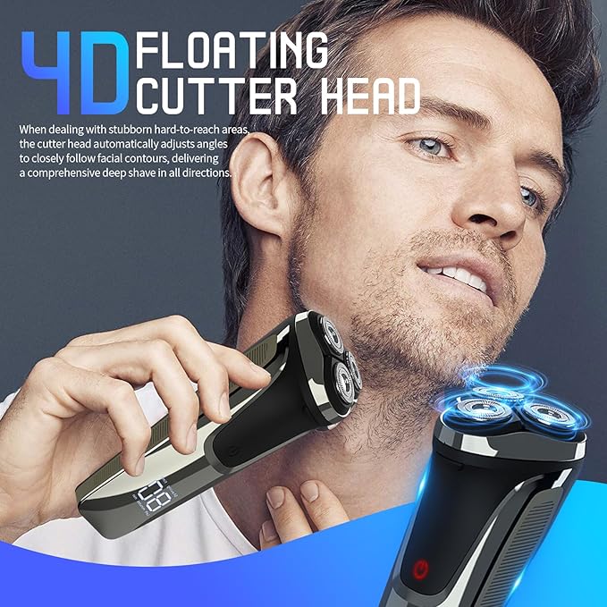 Snapbuy Electric Razor for Men Waterproof Cordless Shaver with 90-Min Runtime4D Floating Precision Blades System Fast Charging Travel-Friendly for Wet &amp Dry Use (Blue)