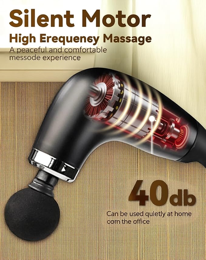 2025 new fascia gun portable massage hammer set low noise equipped with four professional replacement heads and nine adjustment levels perfect for neck back and full body massage. (Black)