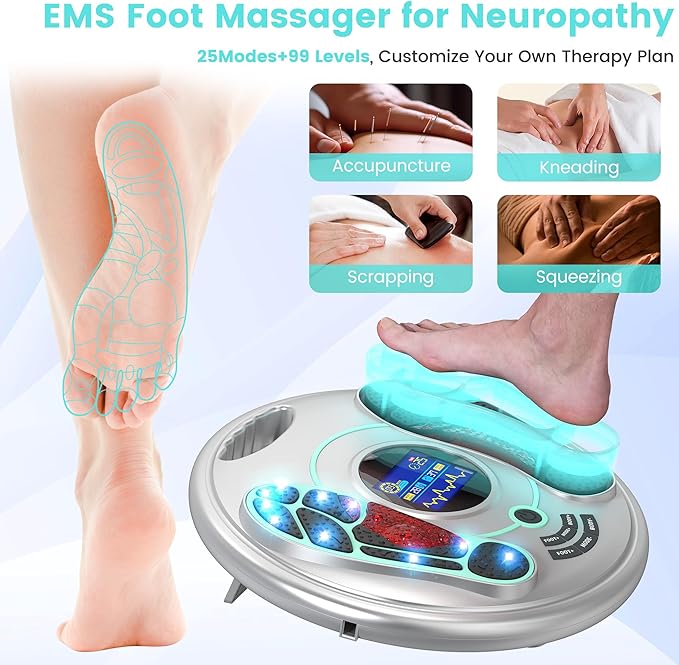 EMS Foot Massager for Neuropathy NMES Foot Stimulator for Neuropathy Feet Massager for Circulation and Pain Relief EMS with TENS Unit Muscle Stimulator Pads