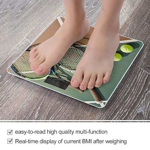 Tennis Racquets and Tennis Balls Scale for Body Weight Highly Accurate Digital Bathroom Body Scale Digital Bathroom Scales for People Anti-Slip Large LCD Display Smart Scales