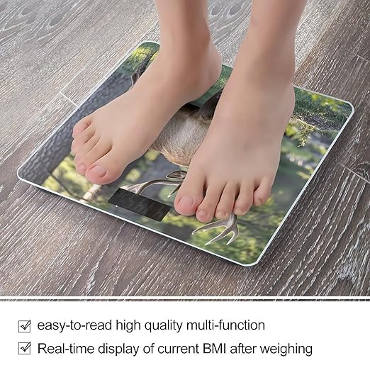 Deer in The Wild Bathroom Scale for Body Weight Bathroom Weighing Scales with Back Lit LED Display Sturdy Tempered Glass Body Weight Bathroom Scale 400lb Weighing
