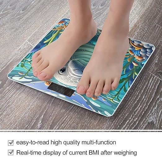 Cute Sea Animal Manatee Scale for Body Weight Digital Bathroom Scale Toughened Glass High Precision Scales for Body Weight with Large LCD Backlight Display Weight Scales