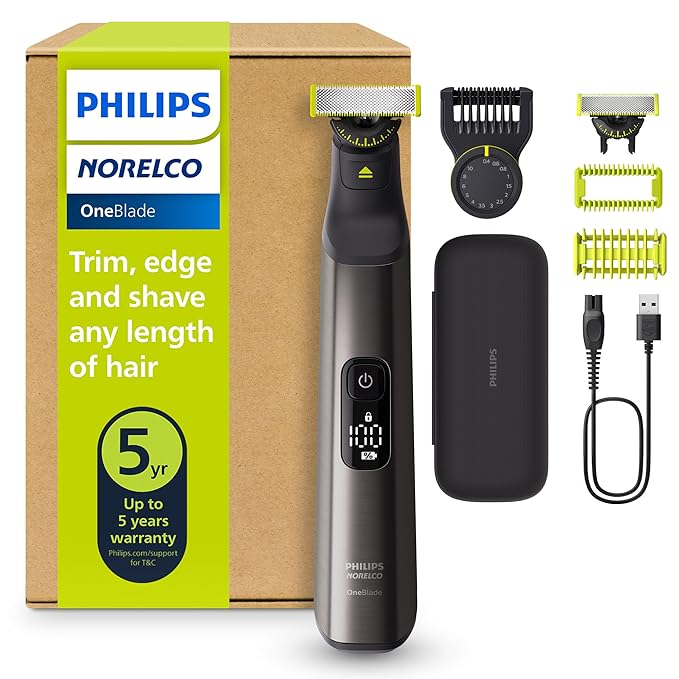 Philips Norelco OneBlade 360 Pro Face + Body Hybrid Electric Beard Trimmer Shaver and Bodygroomer with 360 Blade Technology Model QP6552/90