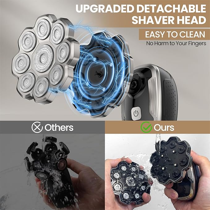 Head Shaver 9D Head Shavers for Bald MenElectric Razor IPX7 Waterproof for Men Skull Wet/Dry LED Display Rechargeable 360° Rotary Shaver Grooming Kit for Close Shaving with Type-C Charge