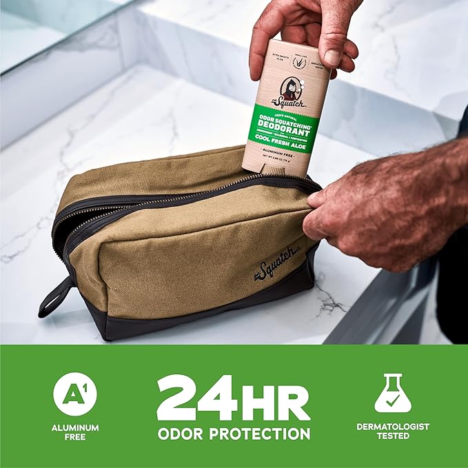 Dr. Squatch Natural Men’s Deodorant – Aluminum Free Natural Deodorant Men with Charcoal &amp Postbiotics for 72-Hour Odor Protection – Cool Fresh Aloe 2.65oz Stick (3-Pack)