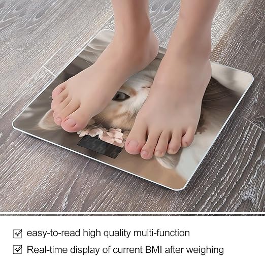Sweet Animals Cute Cat Scale for Body Weight Precision Bathroom Weighing Scales with Back Lit LCD Display Sturdy Tempered Glass Body Weight Scales Digital Bathroom Scale 400lb