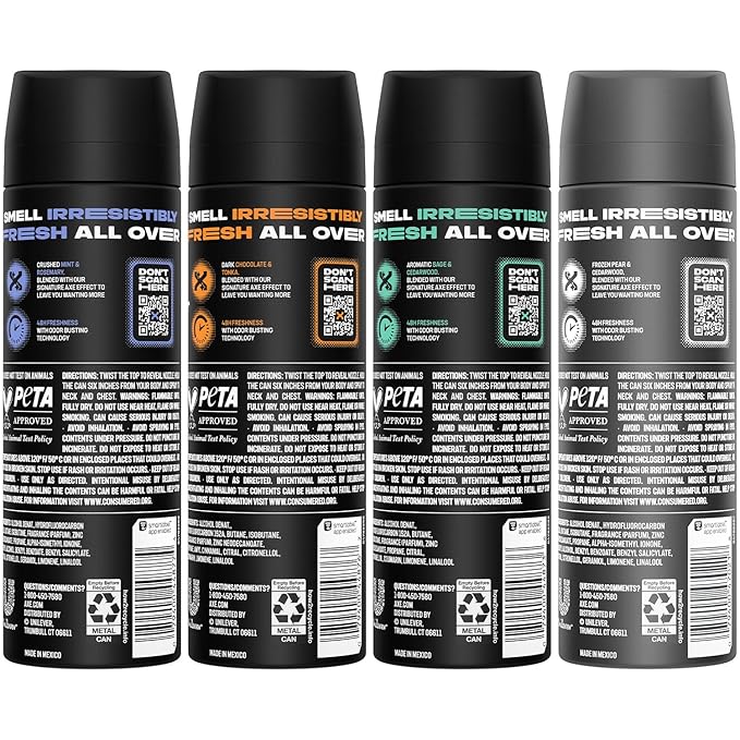 AXE Aluminum-Free Body Spray XL Variety 8-Pack Dark Temptation Black Apollo Phoenix 48H Odor Protection 5.1 Fl Oz Ea