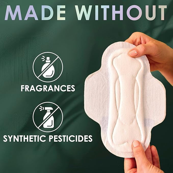 L. Ultra Thin Pads for Women Overnight Absorbency Organic Cotton Top Layer Unscented Pads with Wings 96 Count (4 Packs of 24)
