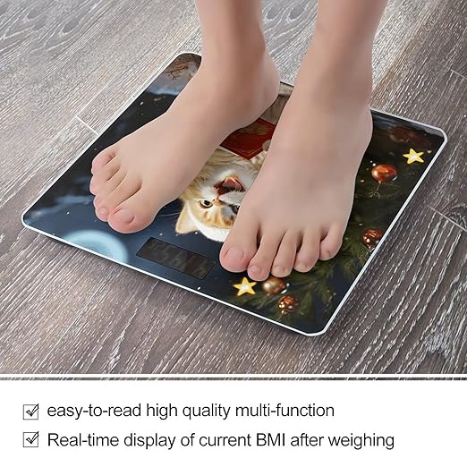 Cute Cat Sing Christmas Carols Bathroom Scale Weight Scale for Body WeightHighly Accurate Digital Weighing Machine Clear LED Display Digital Bathroom Body Scale 400lb/182kg