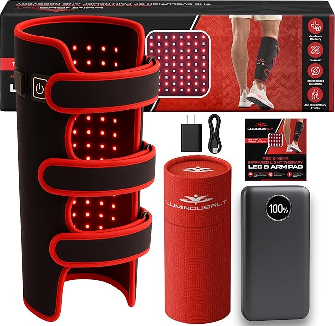 LuminousRLT Red Light Therapy Pad for Arms &amp Legs – Flexible Wrap with 208 Red &amp Near-Infrared LEDs (660nm &amp 850nm) Auto Shut-Off Adjustable Fit