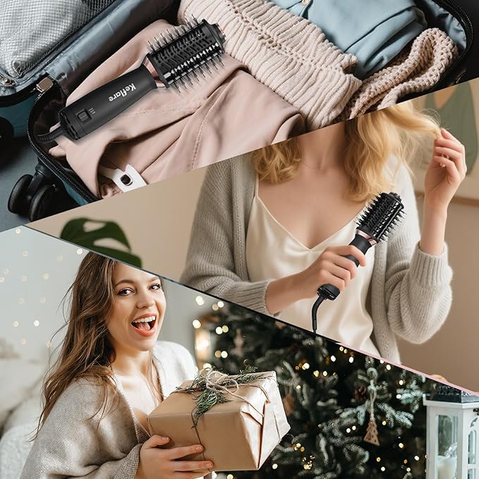 Mini Dual Voltage Hair Dryer Brush 2-in-1 Hot Air Brush for Travel One Step Blow Dryer &amp Styler for Drying Smoothing and Volumizing Hair