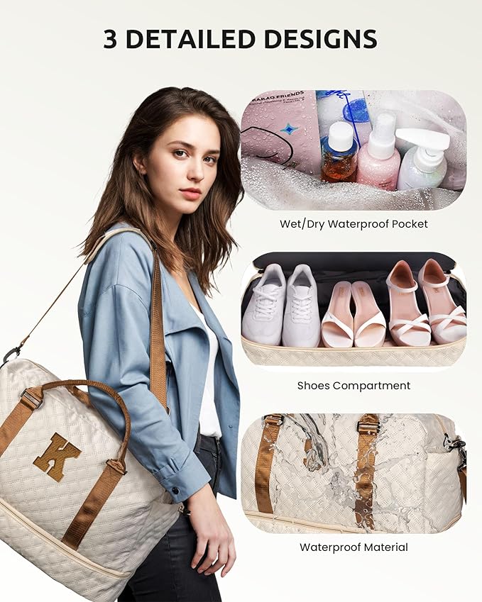 Gifts for Mom-Initial Duffle Bag with Shoe Compartment Personalized Weekender Bag Monogram Overnight Bag Letter Travel Bag with Makeup BagPersonalized Gifts Idea for Women Her (Letter F)