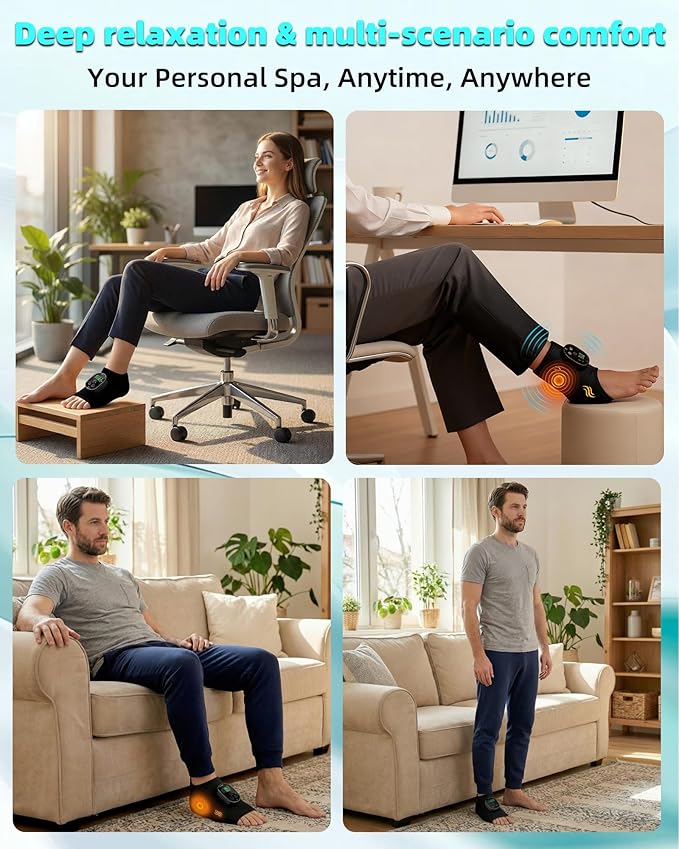 2in1 Foot and Ankle Massager with Heat and Vibration. Foot Renew. Cordless Ankle Massager for Circulation and Pain Relief Suitable for Neuropathy and Muscle Fatigue. Gifts for Dad Mom Men Women（1pc）