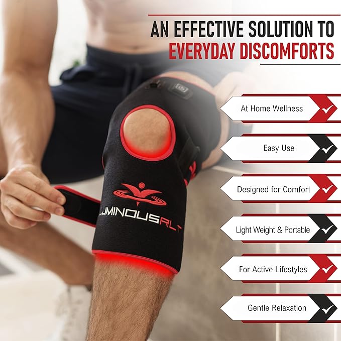 LuminousRLT Red Light Therapy Knee Pad – Adjustable Infrared Knee &amp Elbow Wrap with Auto-Off Timer 180 Red &amp Near-Infrared LEDs