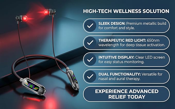 2-in-1 Red Light Therapy Device for Nose &amp Ears Canal Silicone Cover and Nasal Silicone Sleeve 2 in 1 Neck Hanging Earbuds Portable Wirless Light-Weight