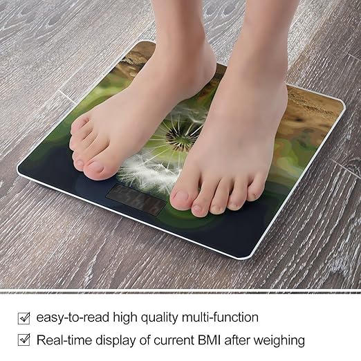 Sand Dandelion Scale for Body Weight Anti-Slip Digital Bathroom Scale Sturdy Toughened Glass Weighing Scales High Precision Safe Rounded Corners Smart Scales