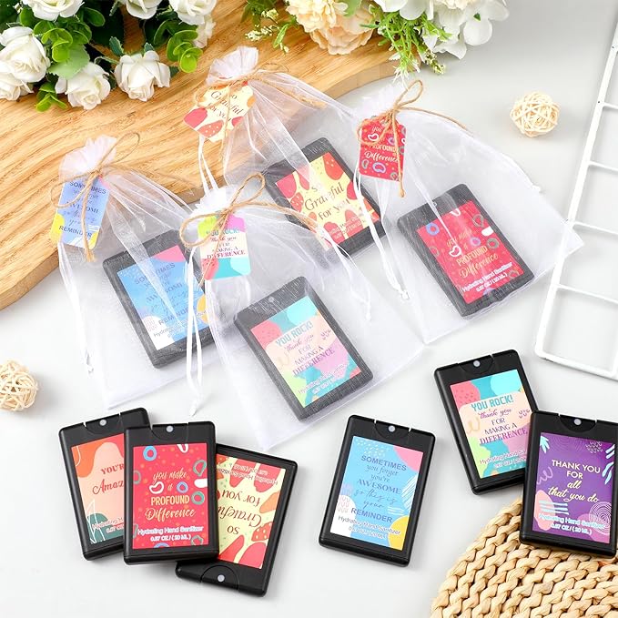 Frienda 48 Set Travel Size Hand Sanitizer Spray Bulk Portable Power Mist Thank You Mini Hand Sanitizer Employee Appreciation Day Gifts for Teacher Coworker Team Women's Day (PocketBlack)