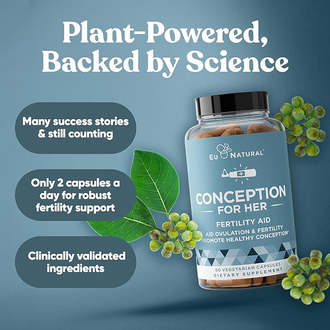 Eu Natural Conception for Her Fertility Supplements for Women - Ovulation Hormonal Balance &amp Regular Cycle Support - Myo-Inositol Folate Shatavari &amp Vitex - 120 Vegetarian Capsules