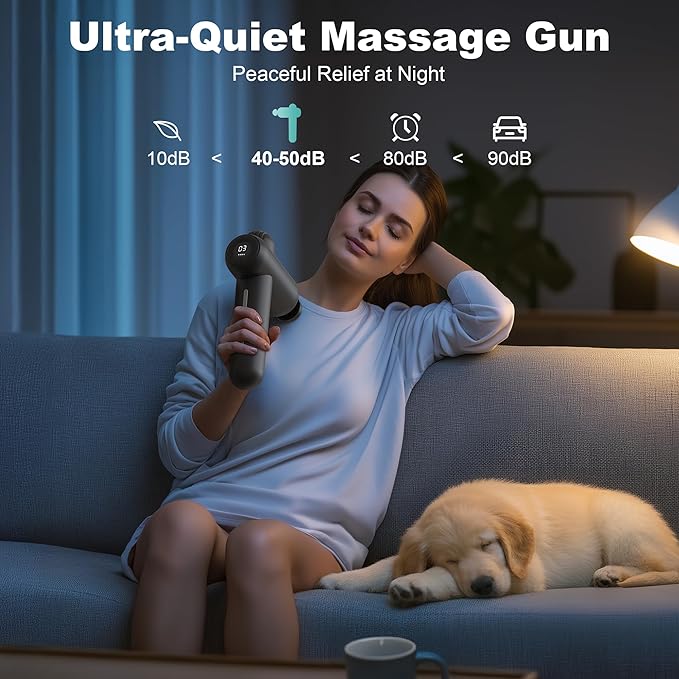 Nekteck Massage Gun Deep Tissue - 12mm Amplitude 30 Speeds Full-Body Muscle Relaxation Device with 5-Head for Pain Relief Quiet USB-C Rechargeable Percussion Muscle Massager for Home Office Travel