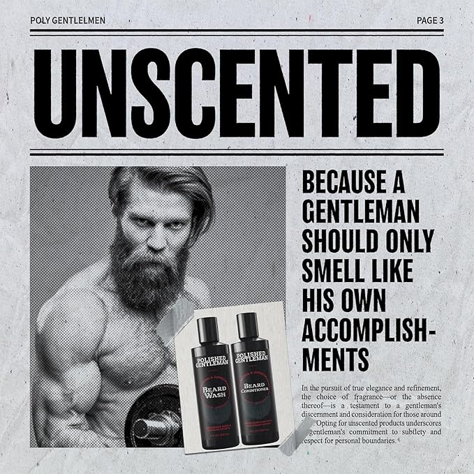 Polished Gentleman Beard Wash and Conditioner Set - Softens and Strengthens - Beard Shampoo with Growth Oil - Moisturizer &amp Beard Thickener - Tea Tree Unscented - Paraben-Free &amp Sulfate-Free (