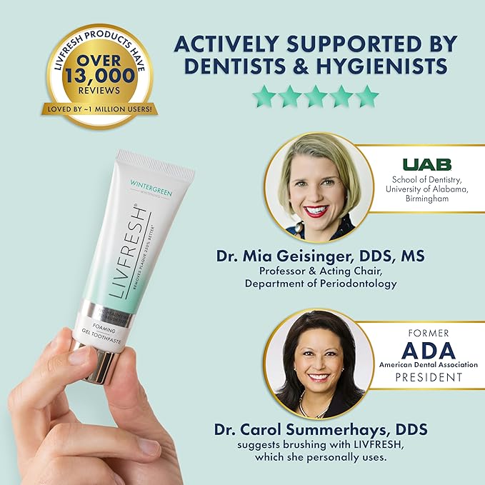 LIVFRESH Toothpaste Gel Clinically Proven to Remove Plaque 250% Better Improves Gum Health 190% Better Prevents &amp Reduces Tartar Freshens Breath SLS Free Dental Gel Wintergreen 3 Pack