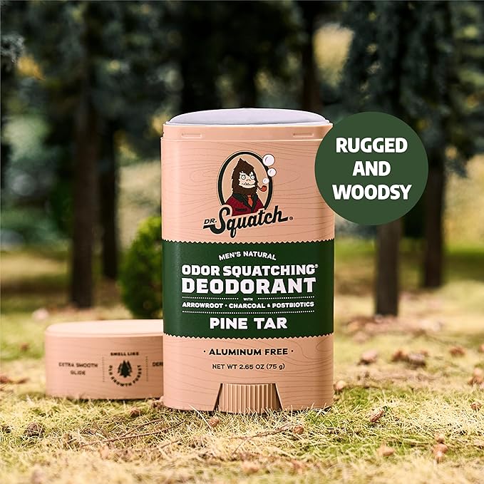 Dr. Squatch Natural Men’s Deodorant – Aluminum Free Natural Deodorant Men with Charcoal &amp Postbiotics for 72-Hour Odor Protection – Pine Tar + Birchwood Breeze 2.65oz Stick (2-Pack)