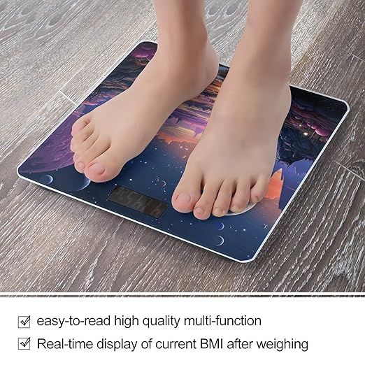 Colorful Retro Space Theme Bathroom Scale Rounded Smart Scale for Body Weight Automatic Power On/Off Weight Scales Accurate Bathroom Digital Scales for Pet Home Bedroom Kitchen