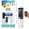 GuruNanda Compact Water Dental Flosser Portable Travel Size Oral Irrigator Flosser with Collapsible 180 ml Tank Smart Timer 4 Flossing Modes TSA-Friendly - Black